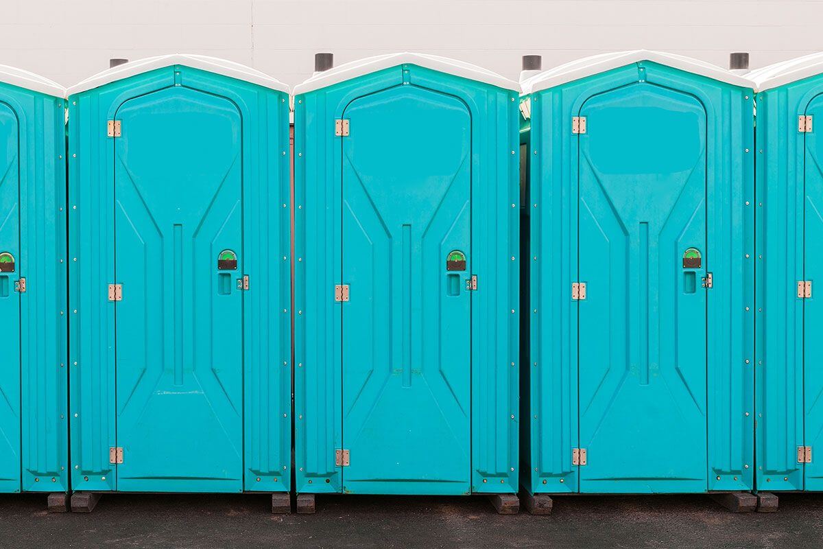 Industrial portable restroom units at a plant in Durham, North Carolina