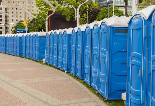 Seasonal porta potty units set up at a Durham, North Carolina venue